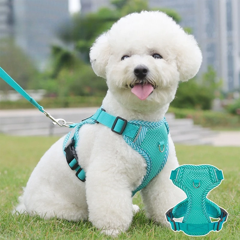 小型犬用反射型ハーネス＆リードセット、脱走防止通気性ベストペットチェストストラップ、引っ張り防止ウォーキングギア
