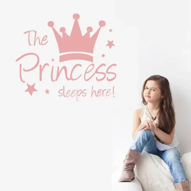 Baby Wall Sticker Crown Mural Background Kids Living Room Removable Decal The Prince Sleep Here Princess Bedroom Decor