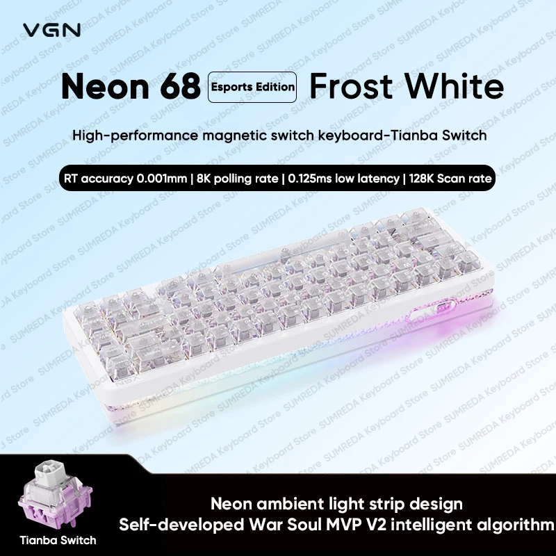 VGN Neon 68 Esports Edition Magnetic Mechanical Keyboard 68% Layout RT0.001mm 8K 0.1ms Delay Hot Swap RGB Wired Gaming Keyboard