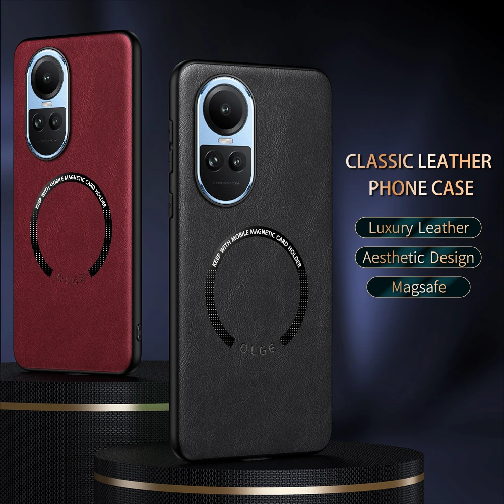 

For OPPO Reno 10 10 Pro Fine Hole PU Cow Pattern Leather Outer Magnetic Ring Soft Edge Anti-Drop Anti-Fingerprint Phone Case