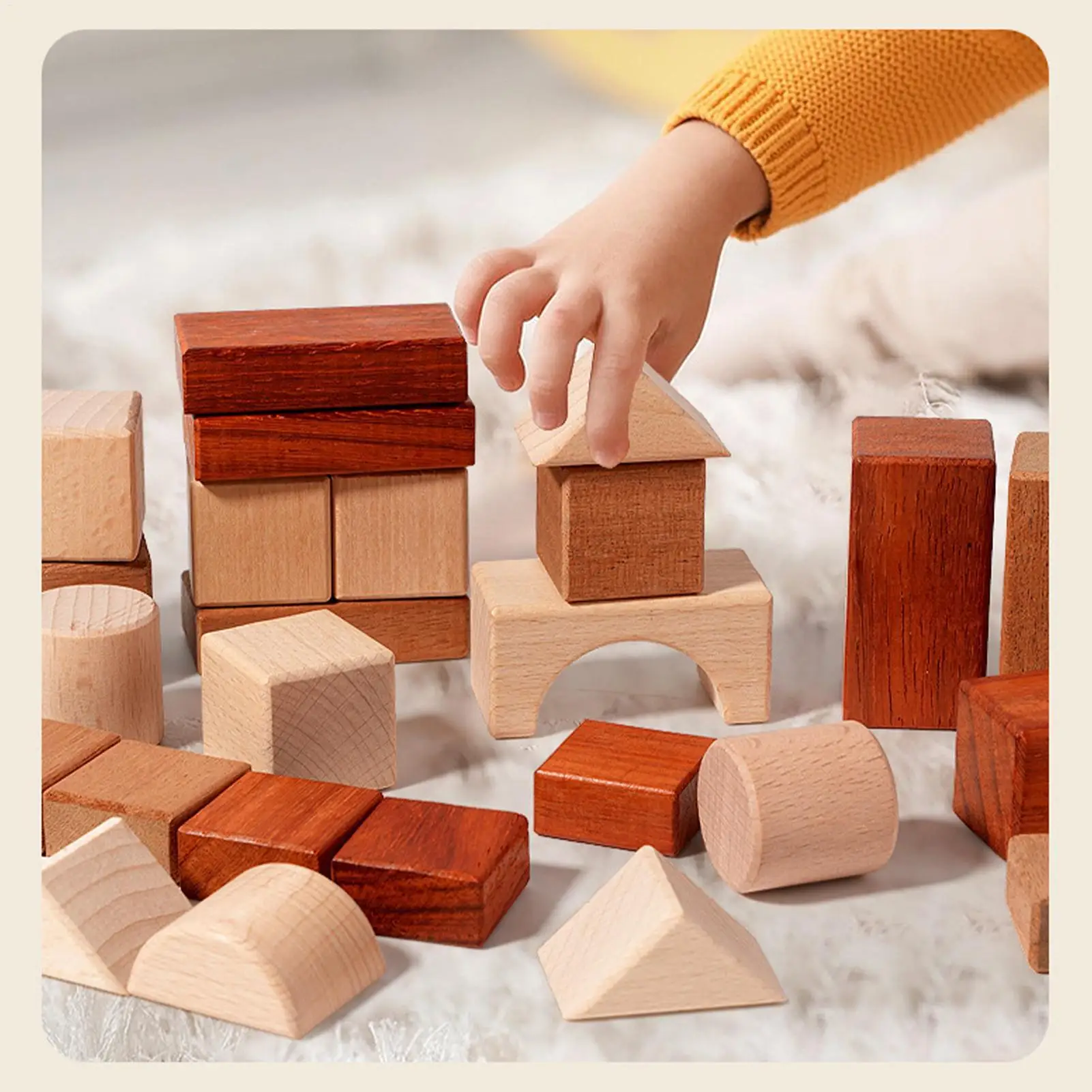 Juego de bloques de madera, juguete educativo de aprendizaje para niños pequeños, juguete de aprendizaje de bloques de madera Natural para juegos preescolares, juego para bebés
