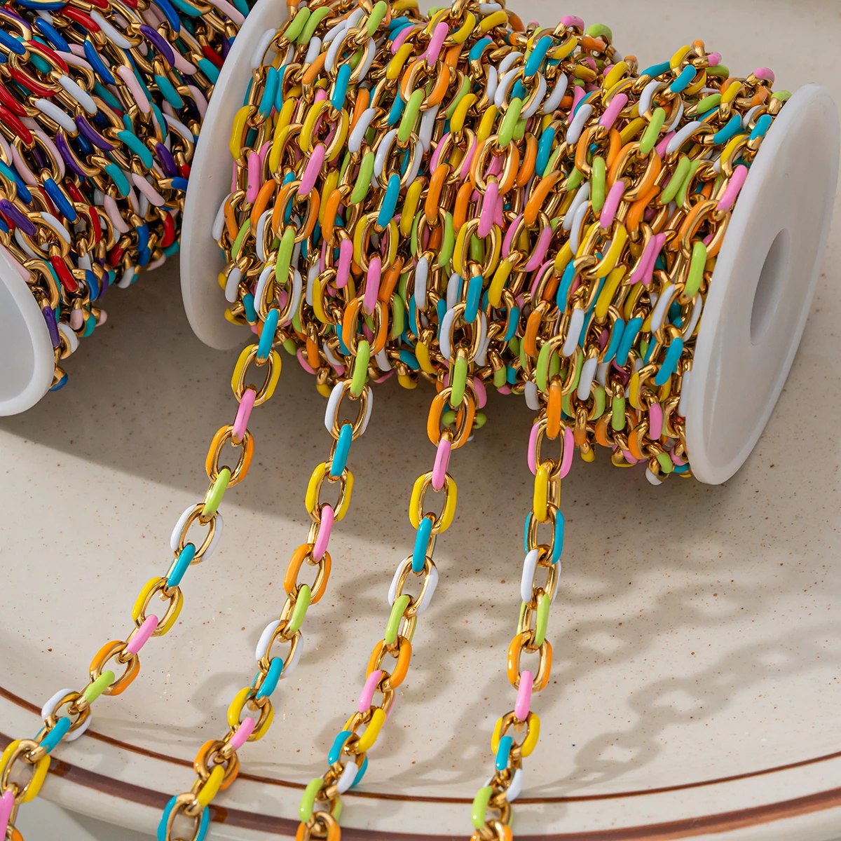 0.5m/1m Stainless Steel Enamel Chains Cable Link For DIY Necklace Bracelets Accessories Jewelry Making Supplies Findings Crafts