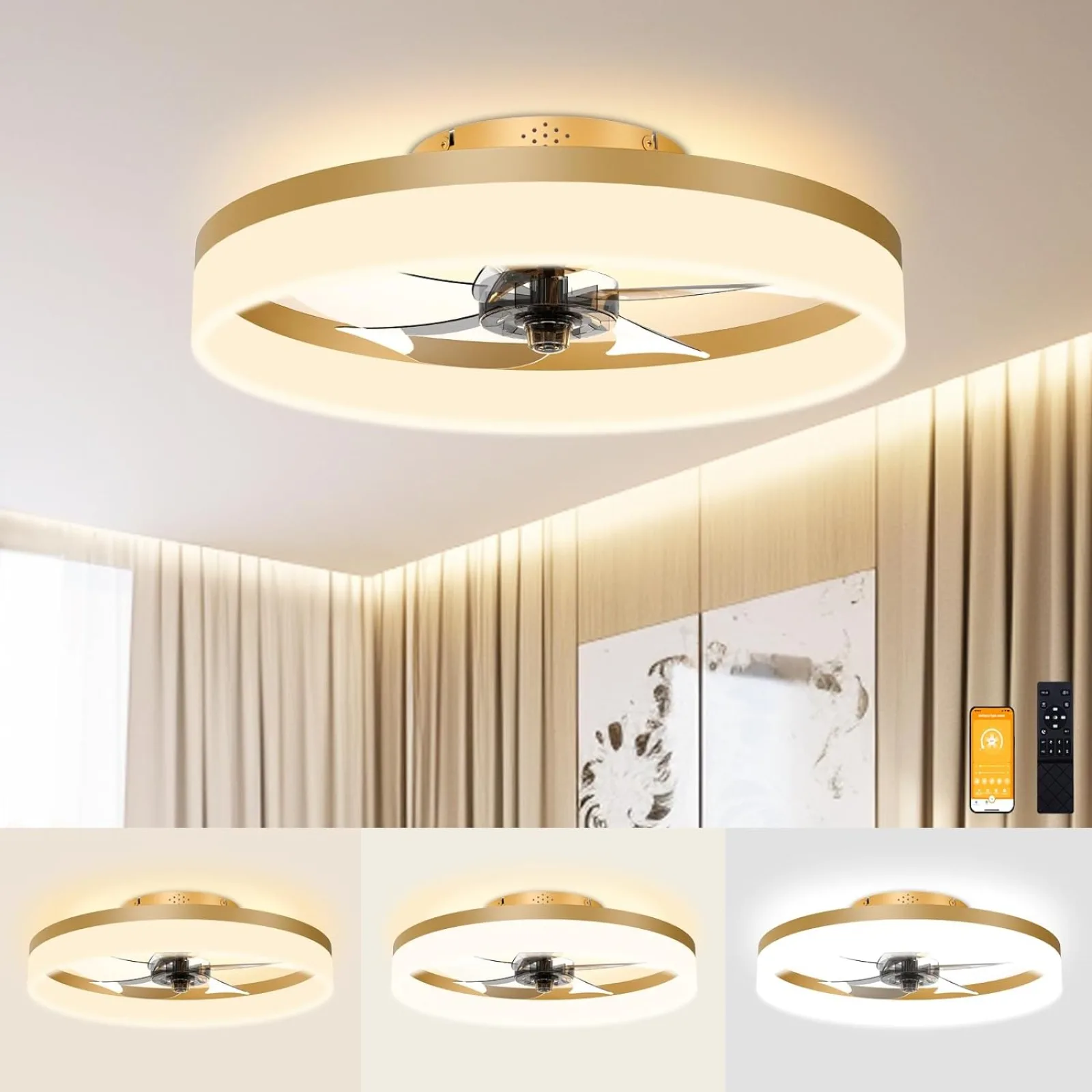 

US Low Profile Ceiling Fans with Lights and Remote, 19.7in Fandelier Ceiling Fan Flush Mount