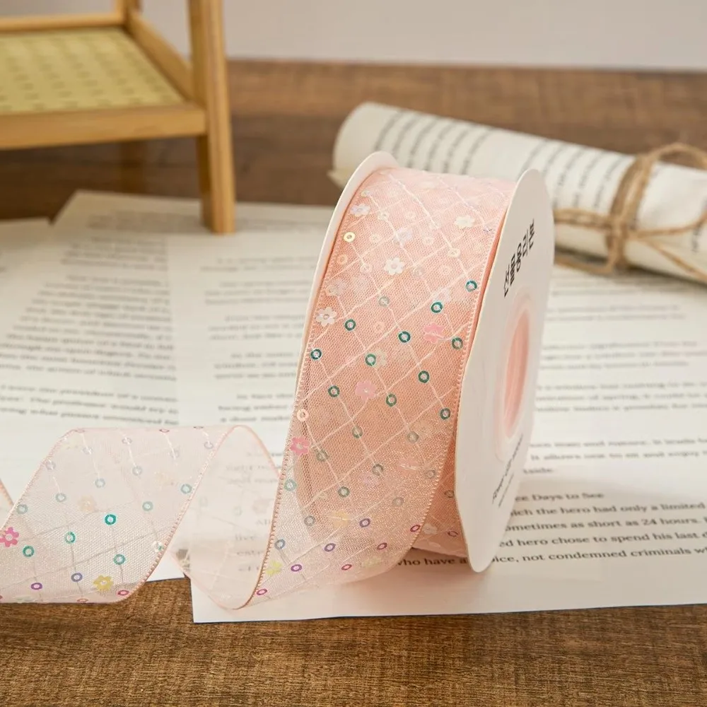 New 10 Yards Silk Ribbon Gift Wrapping Bouquets 4cm Gifts Packaging Material Sequined Mesh Lace Fabric DIY Decor