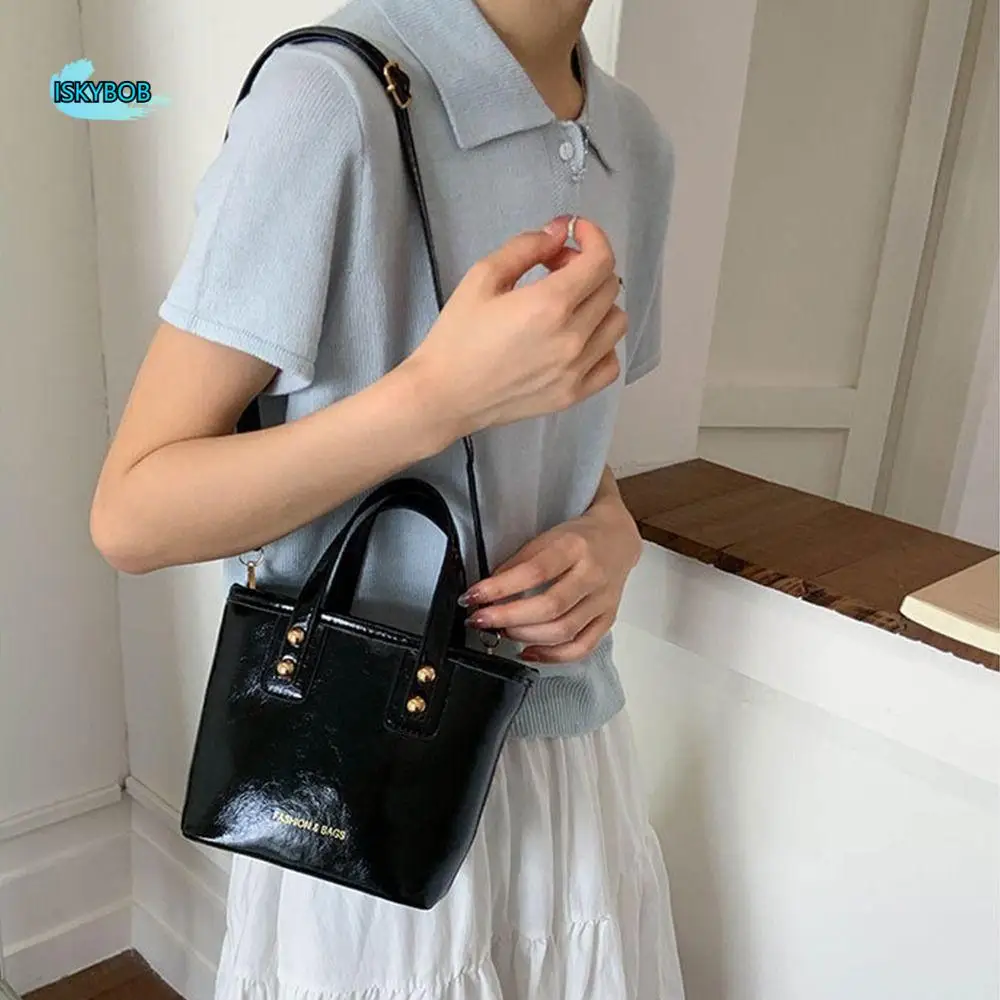 

Stylish Solid Color Square Bags Pu Leather Small Bucket Bag Women Lightweight Crossbody Bag Girls