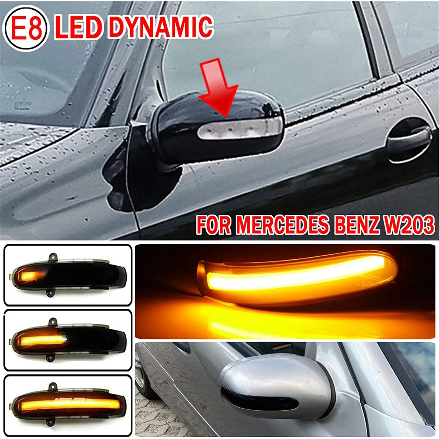 Dynamic LED Rearview Side Mirror Blinker Indicator Light Turn Signal Lamp For Mercedes Benz C W203 T-Modell CL203,Smoked