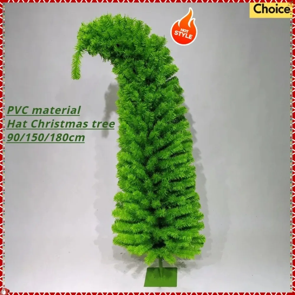 

PVC Artificial Christmas Tree Crooked Neck Christmas-hat Shape Christmas Tree 90/150/180cm Christmas Home Atmosphere Decoration