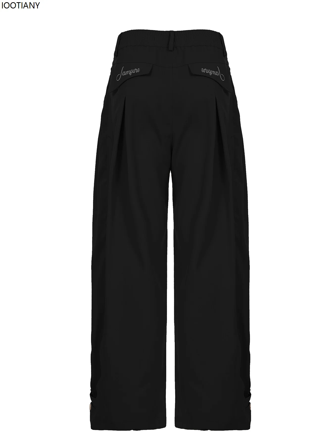 Fashion Pleated Low Rise Office Casual Pants Women's Casual Button Loose Straight Pants Summer Street Style Trousers
