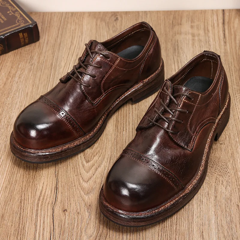 Leather Washed Old Leather Men's boots Horse Leather Handmade Goodyear-Casual Men's boots
