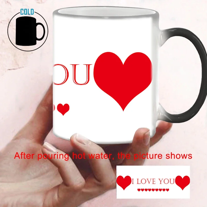 Surprise “I LOVE YOU” Magic Mug BSKT-106 Ceramic Cup Color Change Mug Anime Sublimation Blanks Thermosensitive Mugs Coffee Cups