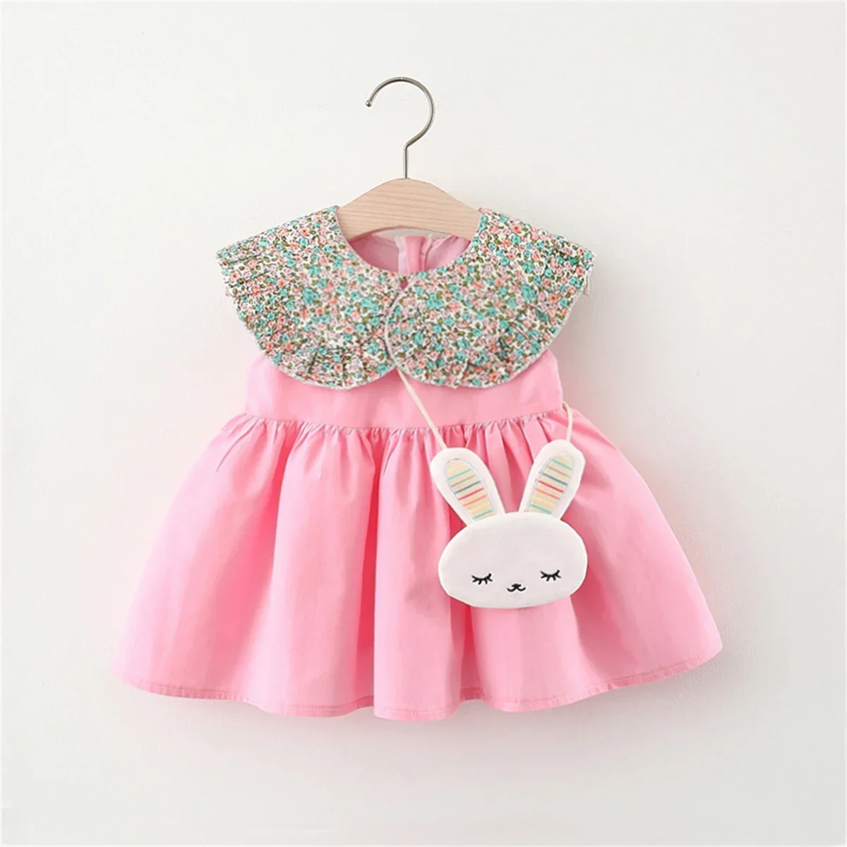 Baby Girls Dress Baby Girls DressSummer New Floral Flower Lapel Skew Bag Bunny A-Line Dress Sweet Princess Dress Birthday Party