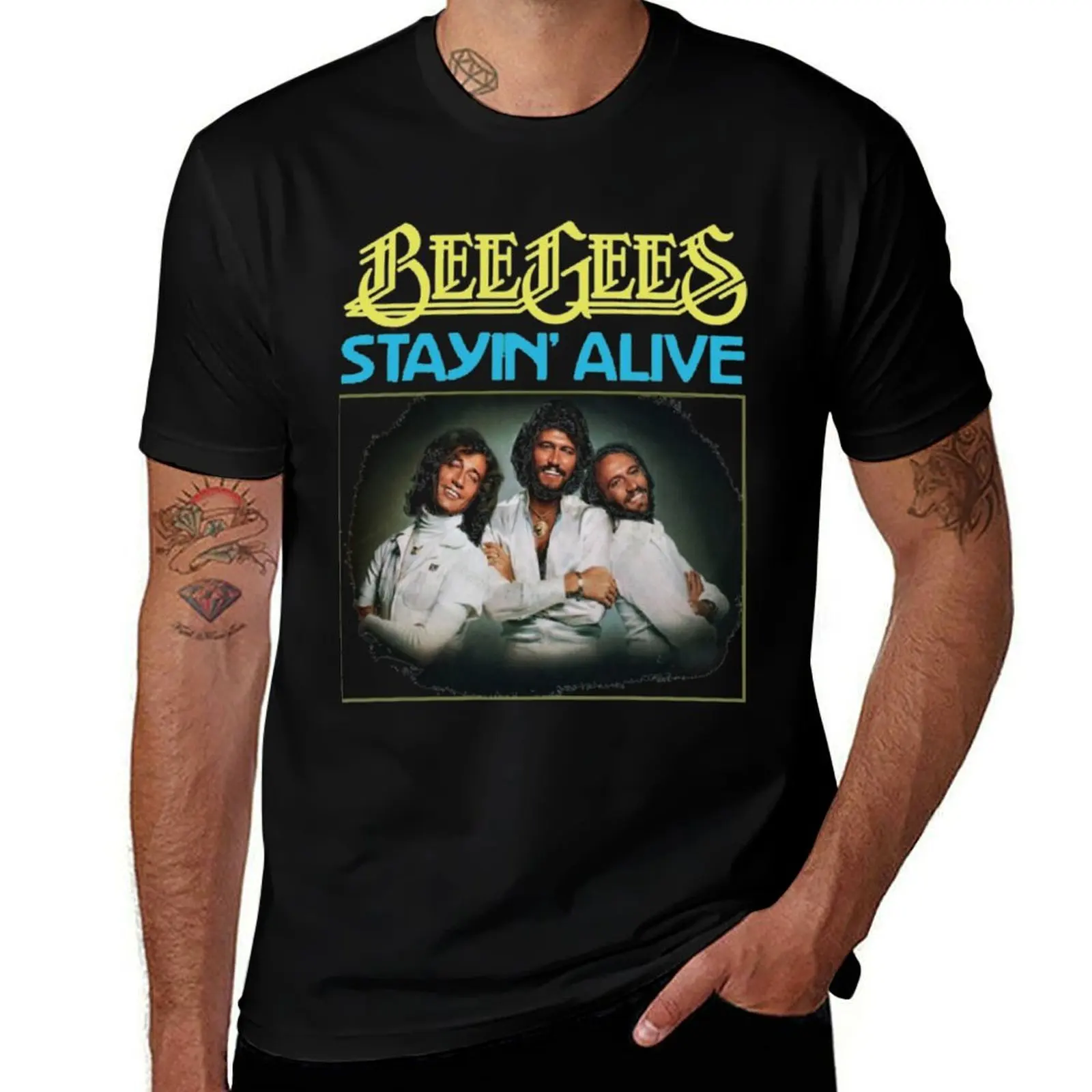 

Stayin Alive Bee Gees Band T-Shirt Basic Simple Casual Short Sleeve Tee
