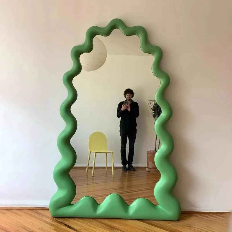 

Light luxury wave floor mirror household wall-mounted full-length mirror clothing store large full-length mirror