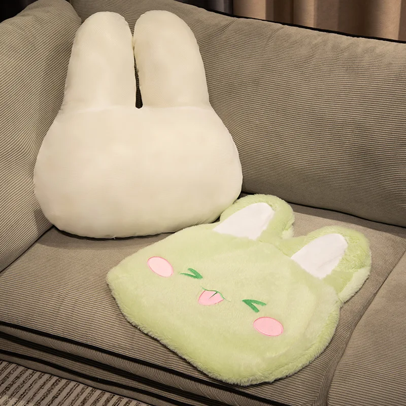 Washable Kawaii Rabbit Animal Plush Pillow Stuffed Emotion Grey Pink White Green Blue Cartoon Bunny Seat Cushion Decor Gift