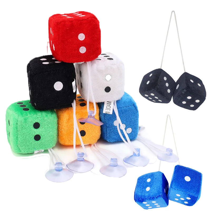 Car Plush Pendants Fuzzy Plush Dice Dots Rear View Mirror Cube Hanger Car Styling Car Accessories Interior Ornament