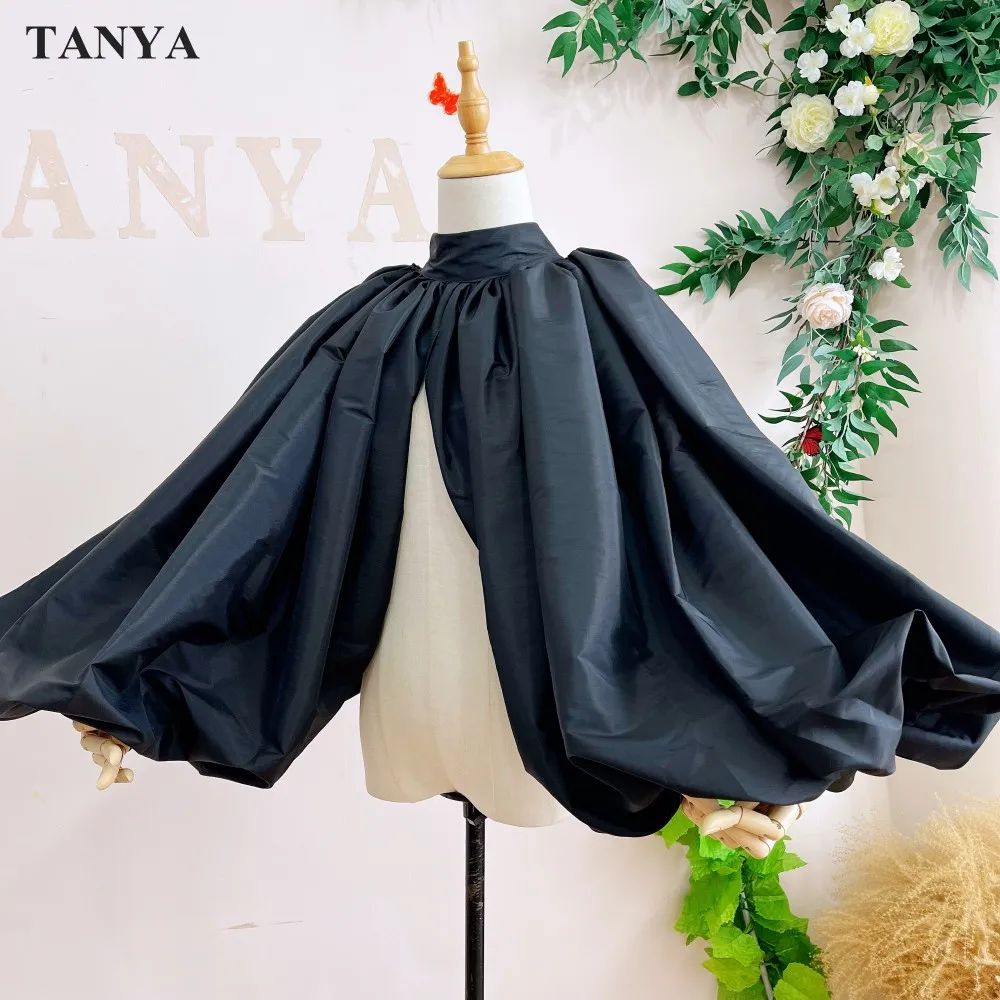 Đầm Tay Phồng Taffeta Áo Choàng Phổ Biến Áo Khoác Thời Trang Ngắn Bolero Khăn Choàng Cổ Cao Có Nút Bấm Phụ Kiện Cô Dâu