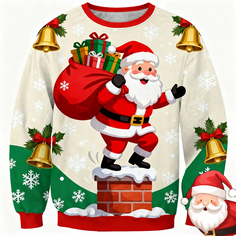 Women's Funny Ugly Christmas Sweater Santa Claus Graphic Print Winter Warm Pullover Casual Loose Fit Holiday Sweatshirt 2026