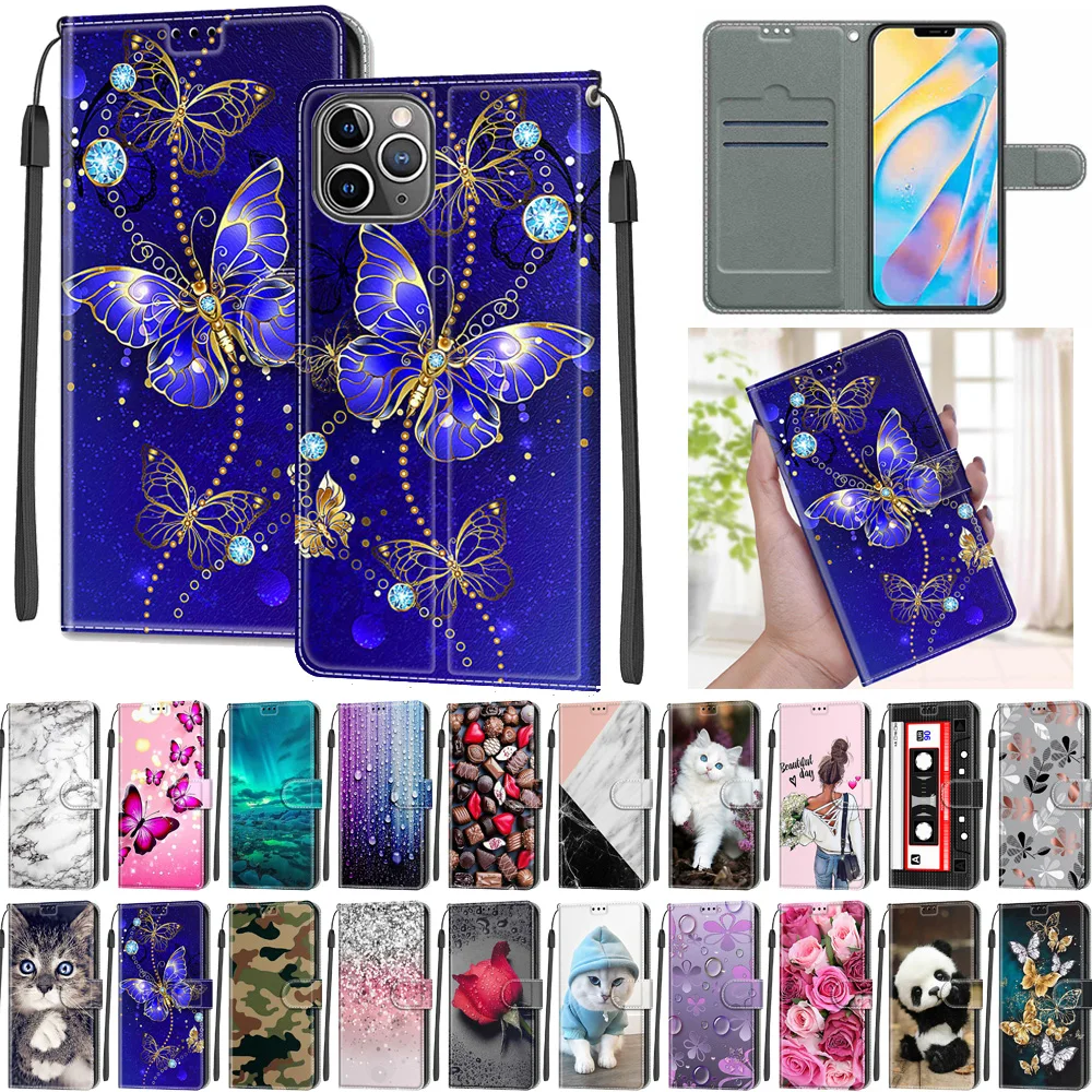 Cartoon Panda Butterfly Case for iPhone 13 11 12 XR SE 2020 X Xs Pro Max 6 6s 7 8 Plus Funda Card Slot Wallet Leather Book Cover