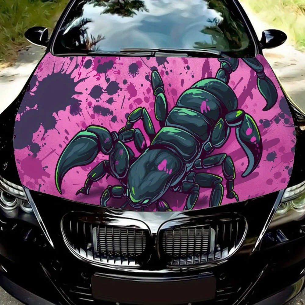 

Киберпанк светящийся скорпион фиолетовый брызги граффити капот автомобиля виниловые наклейки, наклейка на двигатель автомобиля, водостойкая самоклеящаяся C