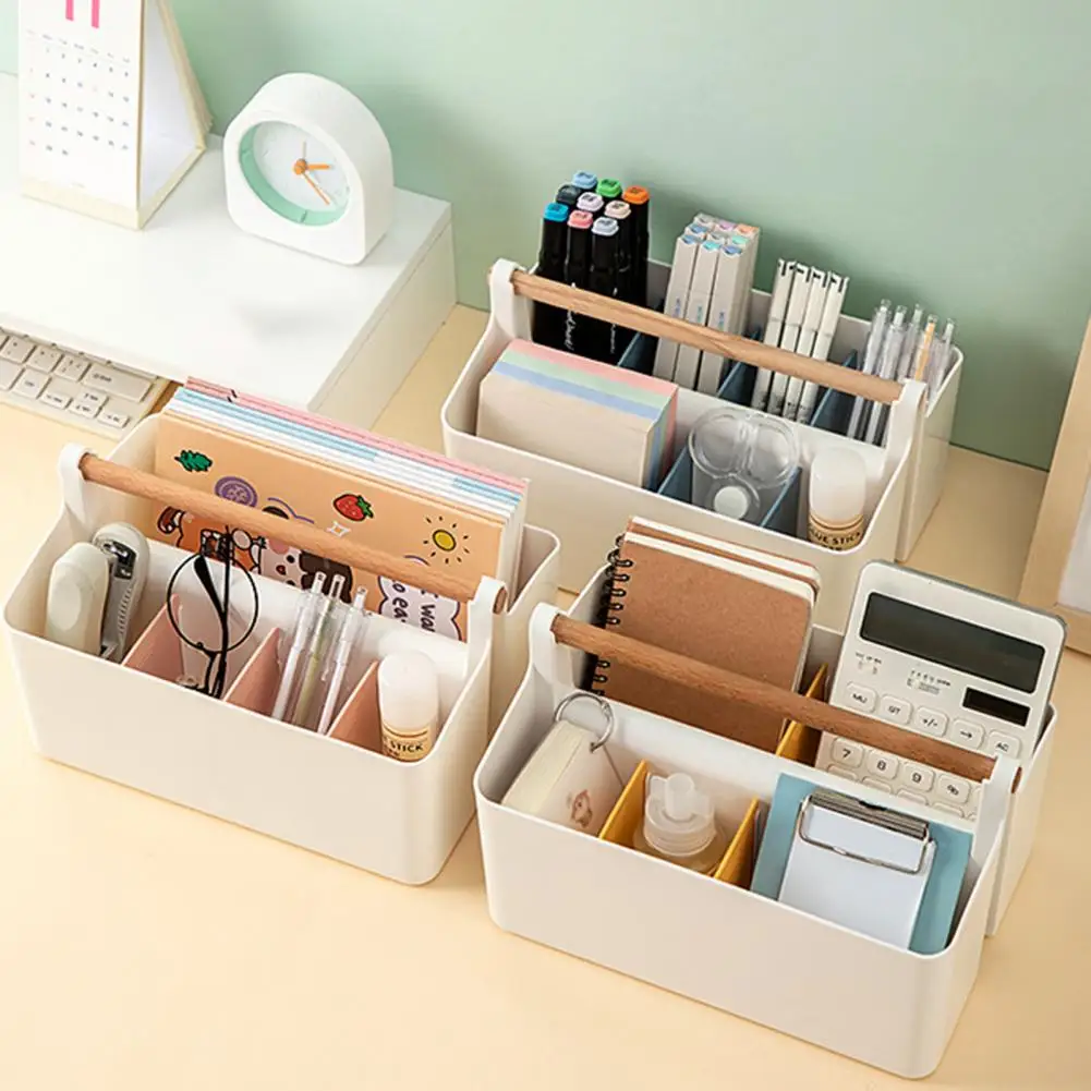 Pen Holder Storage Box Desktop Stationery Organizer Pen Storage Box Stationery Box Removable Compartment Cosmetic Container