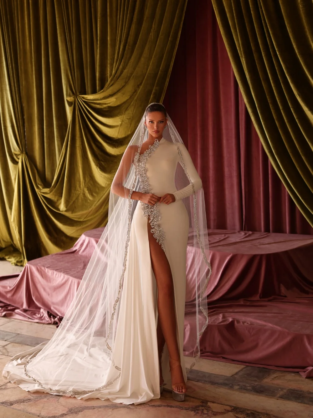 Elegant One Shoulder Wedding Dress High Slit Mermaid Bridal Gown Sparkling Beaded Lace Customized Vestido De Novia for Brides