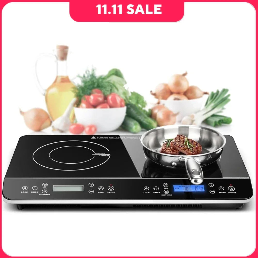 Electric Induction Cooker, Double Digital Electric Countertop Burner Sensor Touch Stove, Induction Cooker