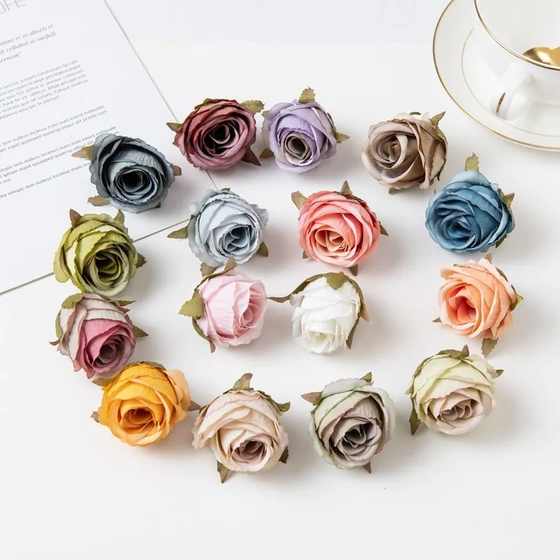 100PCS Seide Rosen Künstliche Blumen Weihnachten Dekoration für Home Hochzeit Braut Zubehör Freiheit Scrapbooking Gefälschte Pflanzen – Detail 1