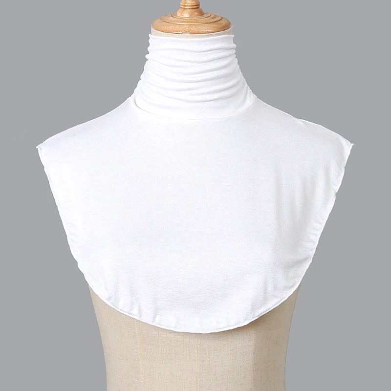 ياقة مزيفة مرنة للنساء ، ياقة مزيفة أحادية اللون ، جيرسي مرن ، ياقة قابلة للفصل ، مودال أسود ، ناك عالي