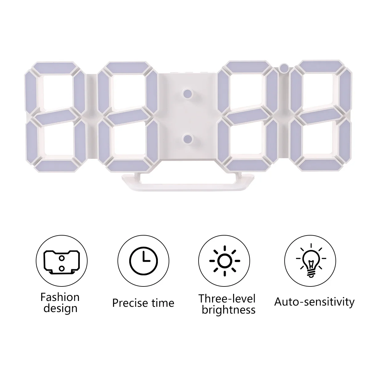 

3D Led Clock White Large Display Alarm Function Brightness Adjustment Usb Led Wall Clock Powered For Home Office Pcs