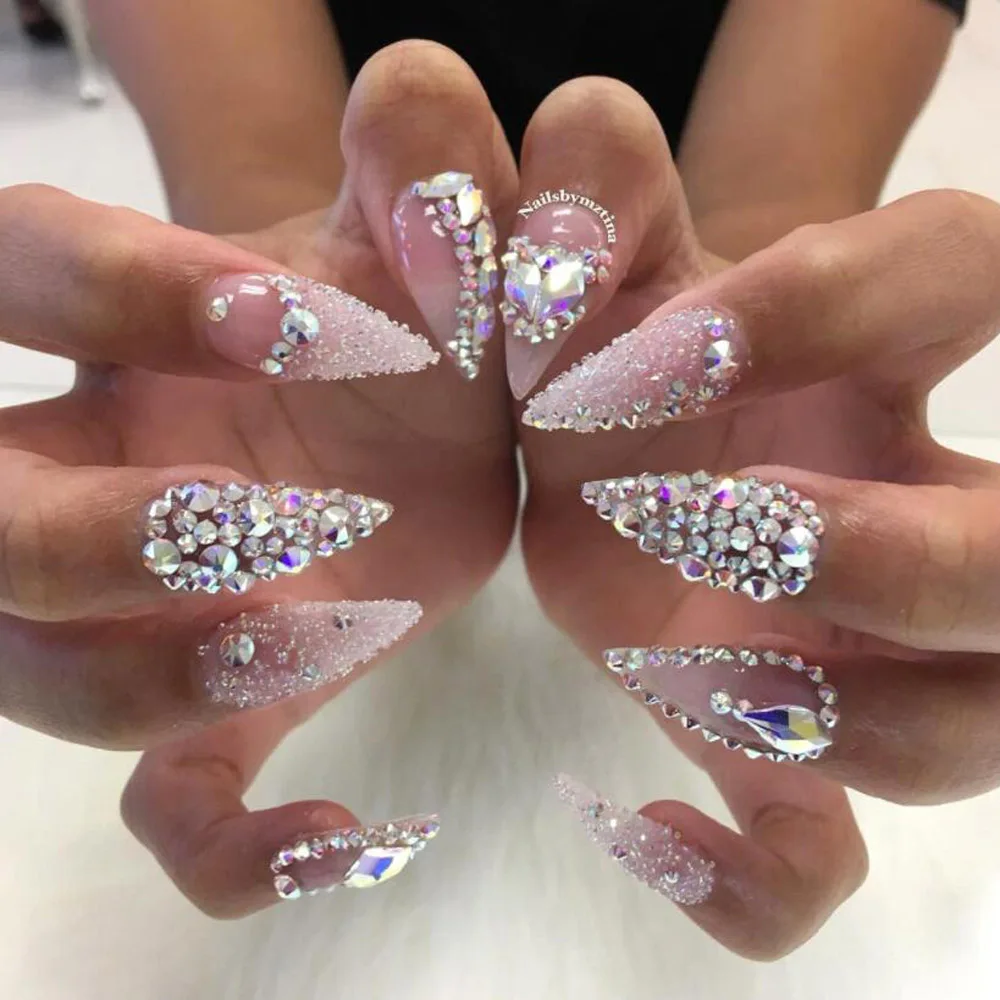 1440個 SS3-SS16 AB/クリアクリスタルラインストーンネイルチャーム 3Dガラスフラットバックノンホットフィックスダイヤモンドラウンドビーズ ネイルアートデコレーション用