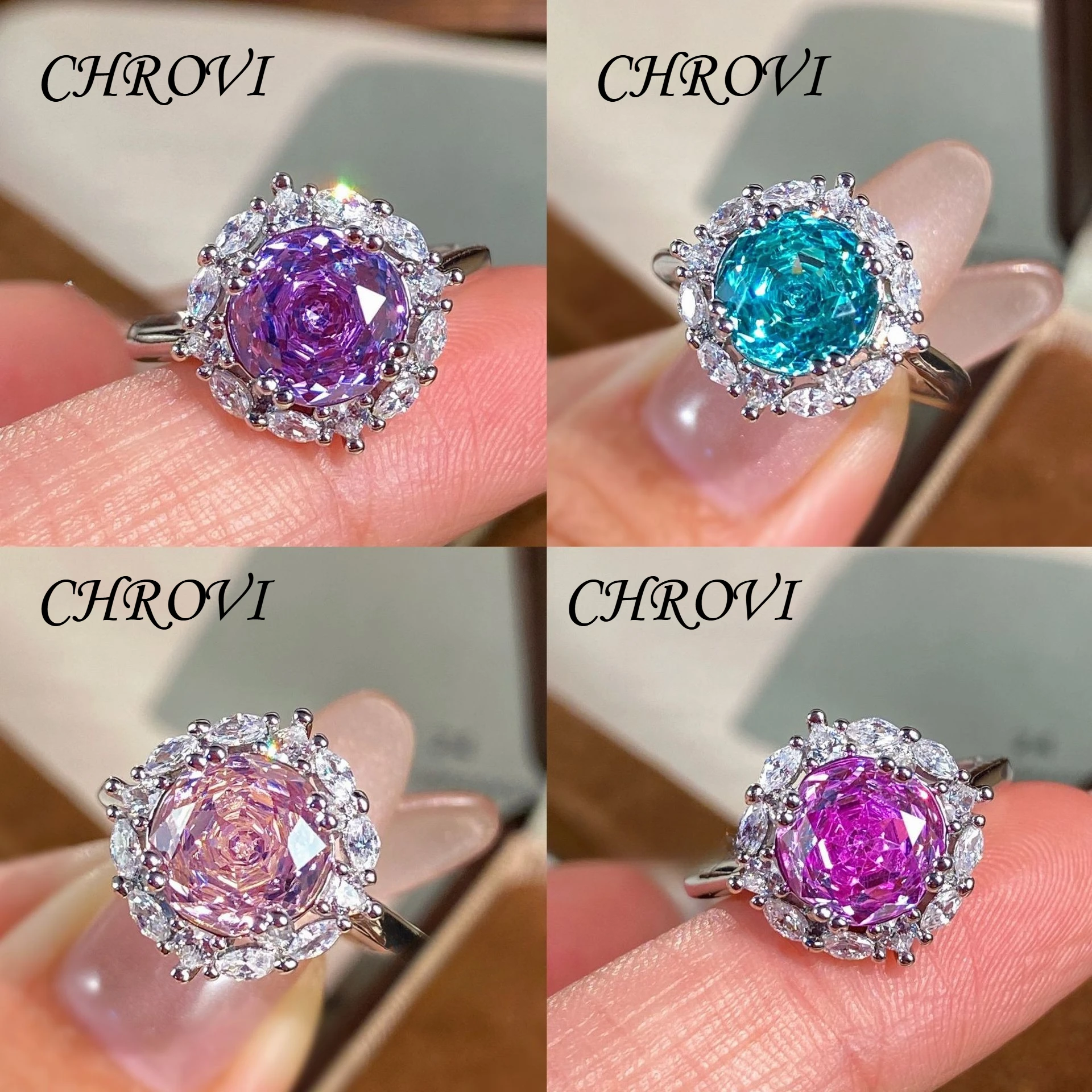 French Vintage 925 Sterling Silver Millennium Rose Diamond Purple Diamond Ring for Women, Ring, Jewelry