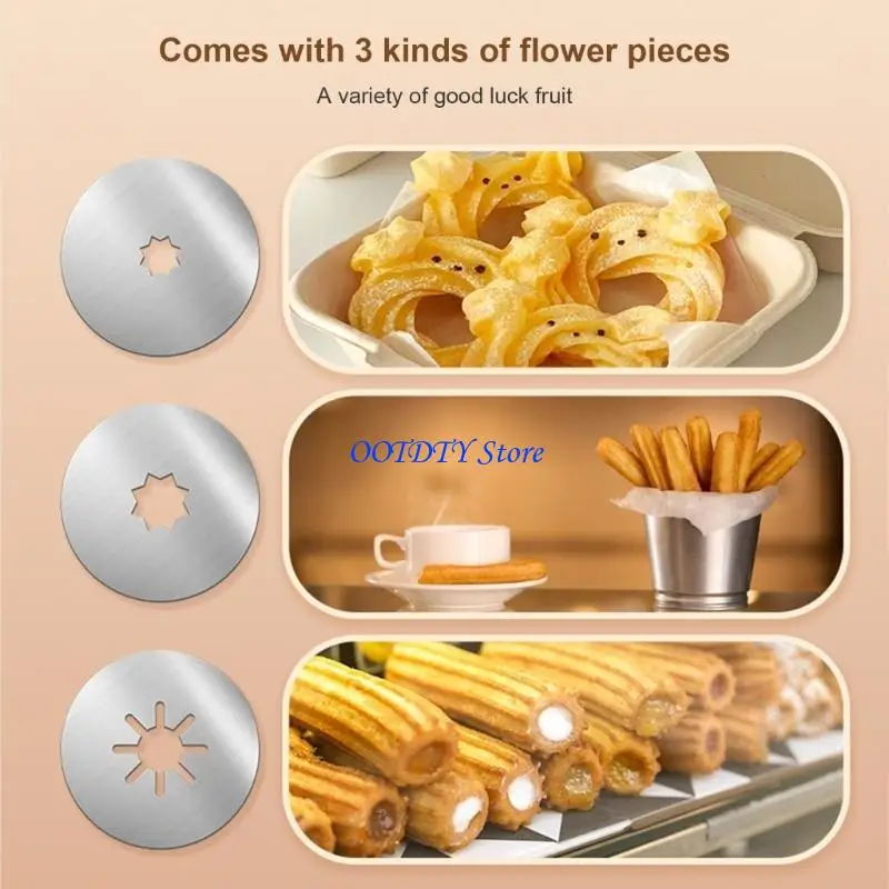 Máquina para hacer Churros 367A, máquina tratamiento español acero inoxidable, herramienta para exprimir pasteles,