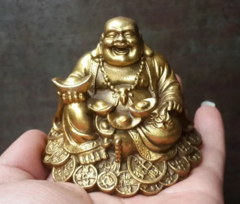 

chinese buddhism copper wealth yuanbao happy laugh Maitreya Buddha statue