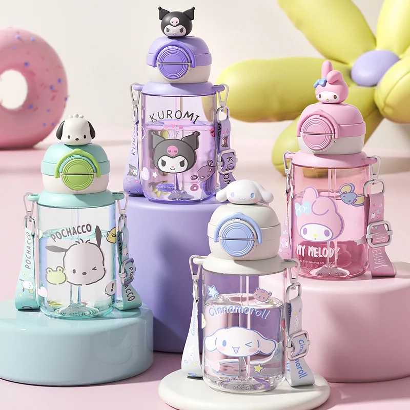 Sanrios My Melody Cinnamoroll Hellokittys Large-capacity Tritan Portable Double Drinking Plastic Kid Water Cup with Straw Kettle