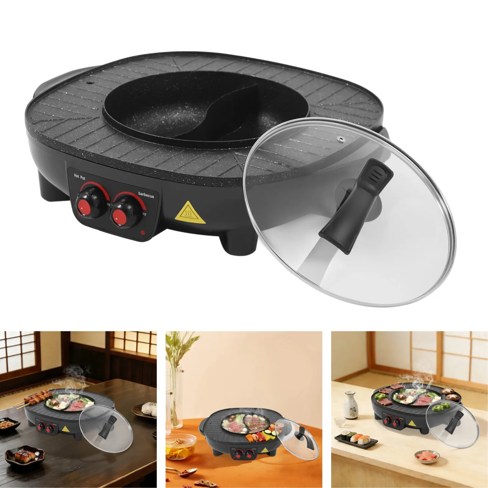 Parrilla eléctrica 2 en 1 de 2000W, antiadherente, para barbacoa y raclette, juego de utensilios de cocina para interiores, para reuniones familiares de 5-6 personas
