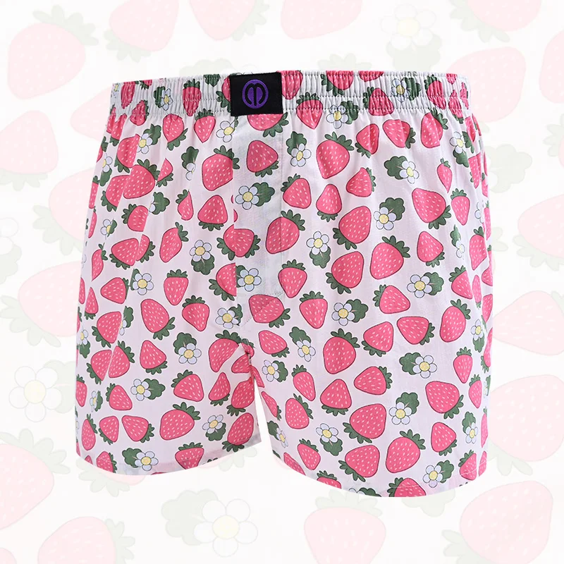 Pure Cotton Panties Pink Strawberry For Men And Women Pattern Comfortable Breathable Shorts For Home Leisure