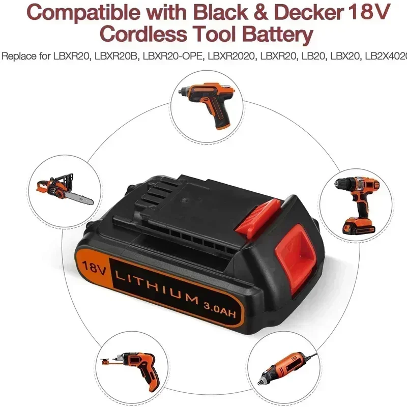 Náhradní baterie 18V 2,0Ah 3,0Ah BL2018 pro Black & Decker 20V Max Lithium kompatibilní s akumulátorovým nářadím A++ - náhled 2