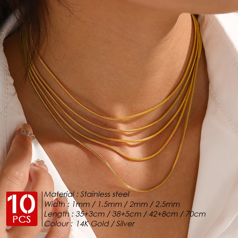 eManco 10PCS Wholesale Snake Chain Choker Gold Color Stainless Steel Necklace Minimalist Collar For Women Man Jewelry Party Gift