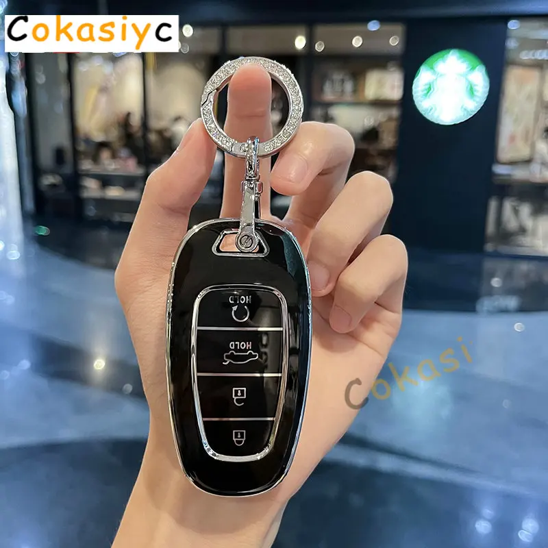 4 botão tpu carro chave inteligente caso capa para hyundai santa fe tucson 2022 nexo nx4 atos solaris prime 2021 auto escudo fob chaveiro