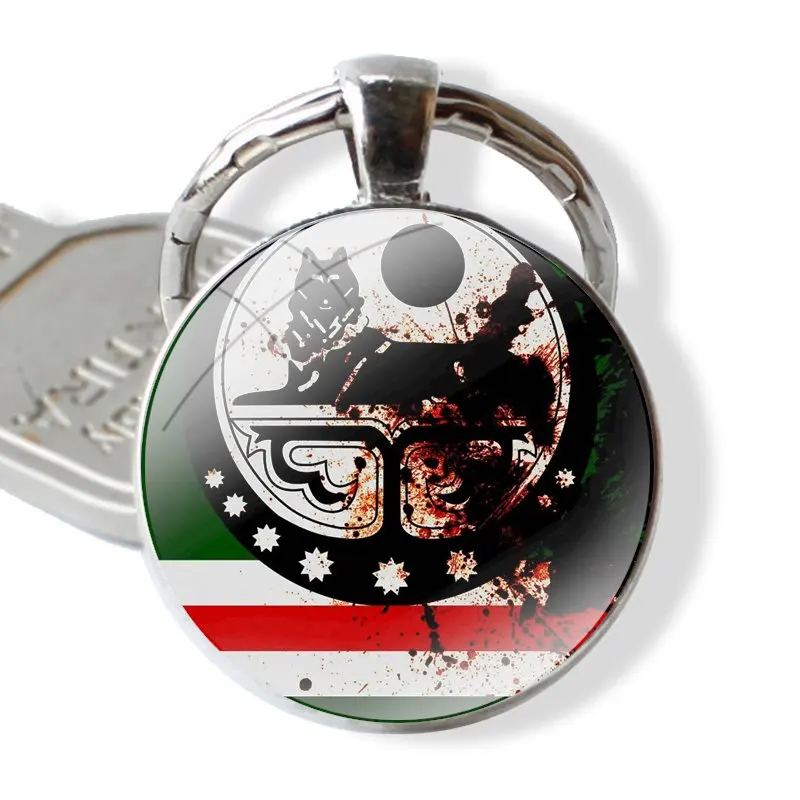 Keychain Handmade Glass Cabochon Key Ring Holder Pendant Key Chains Chechen Wolf National Flag