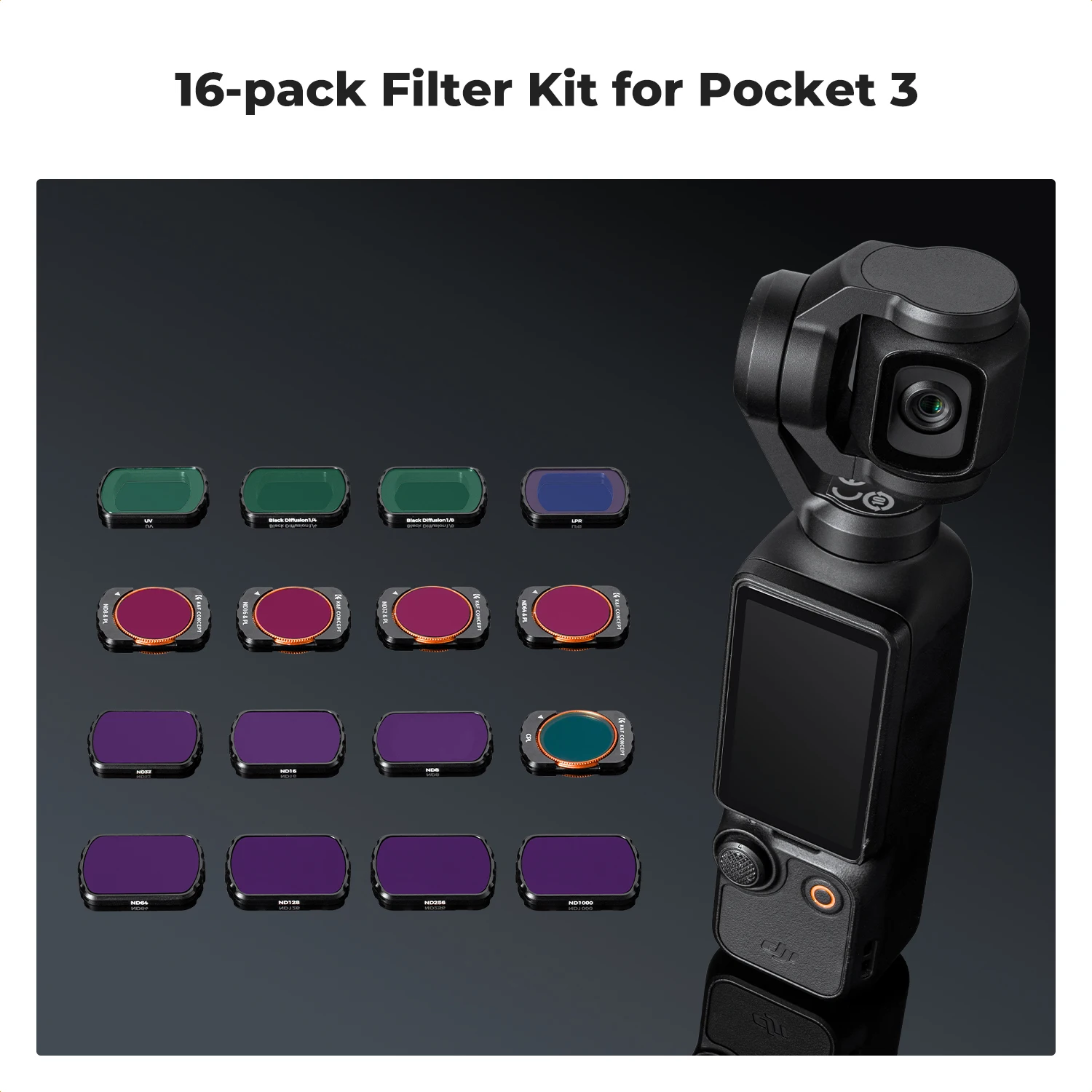 مفهوم K&F لـ DJI Osmo Pocket 3 Set Black Mist 1/2 1/4 1/8 UV CPL ND/PL ND Blue Streak 1.2X مرشح مغناطيسي واسع الزاوية