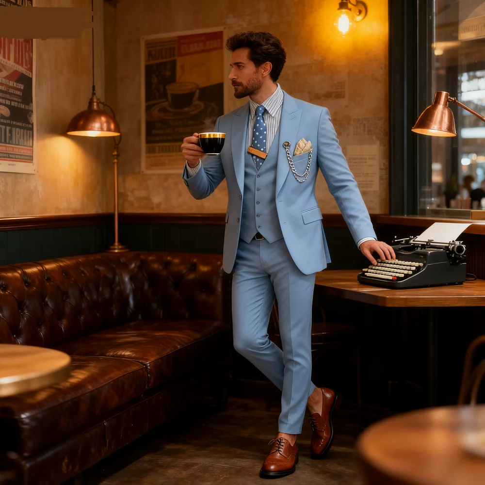 

Men, Business Men's Suits, Business Men's Suits, Jacket and Vest, Full Set, Luxury, Single Breasted, Peak Lapel Blazer, Elegant