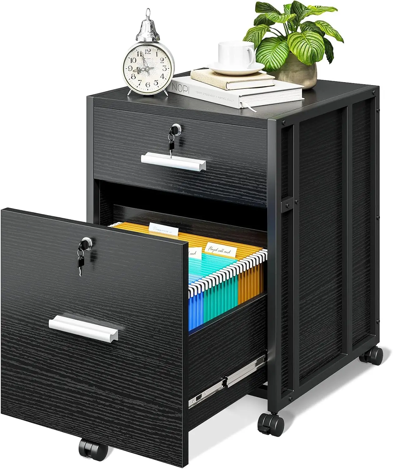 

File Cabinet for Home Office, Fully Assembled Filing Cabinet with Lock, 2 Drawer Office File Cabinet, Rolling File Cabinet,Black