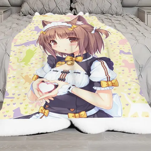 Nekopara Azuki Flannel Blanket, Cute Cat Girl Maid Throw Blanket for Bedroom Sofa Decor - Image 5