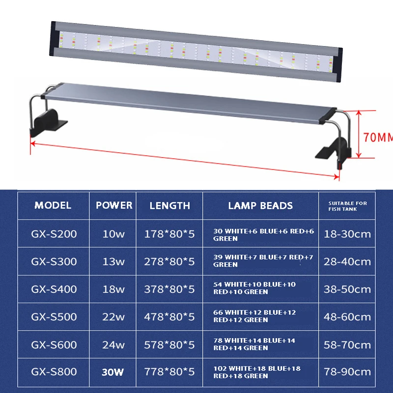 Aquarium LED light ultra-thin aluminum alloy fish tank aquatic plant growth LED light landscape light fish tank bracket light