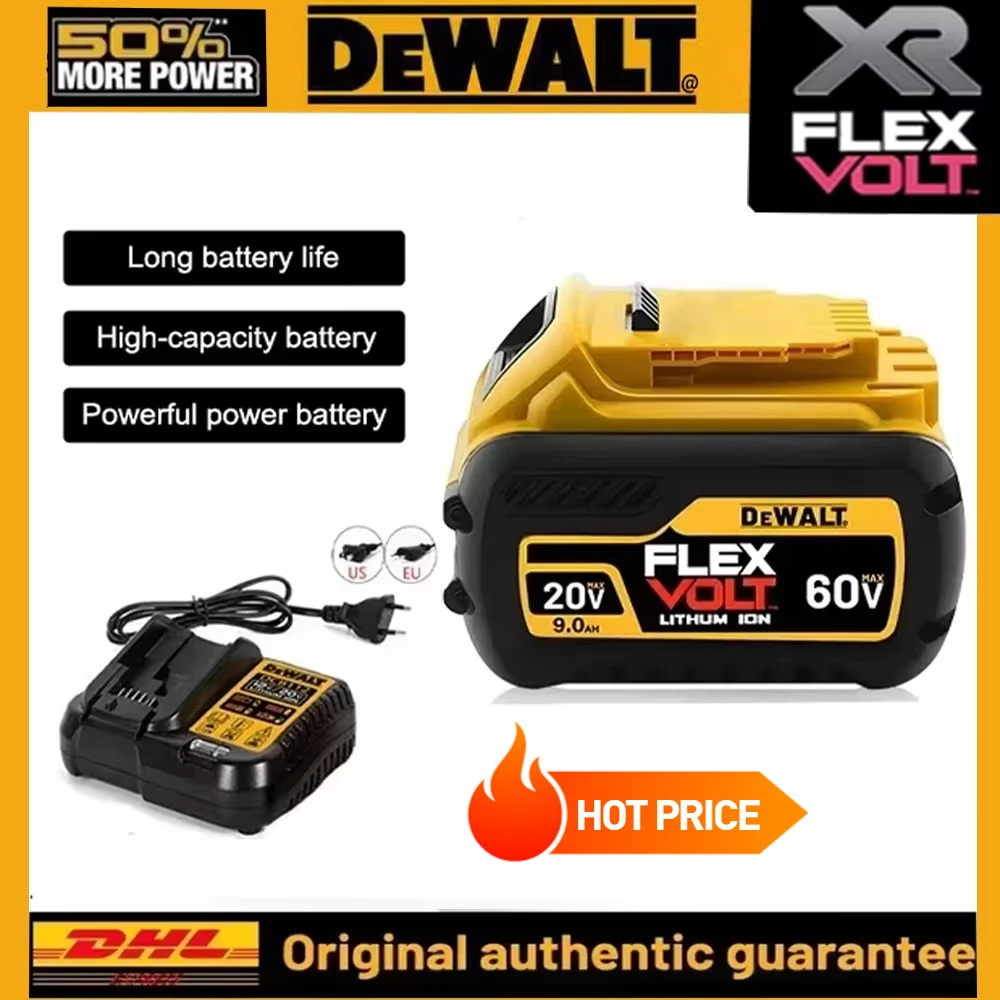 Original Dewalt 220V DCB206, DCB205, DCB200, DCB609 power tool batteries, Dewalt 20V 60V 9.0Ah rechargeable battery&charger