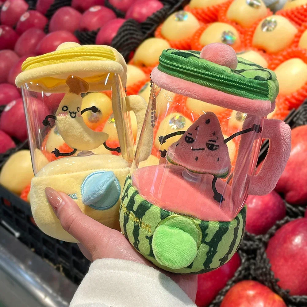 Cartoon Fruit Juicer Plush Toy Watermelon/Orange/Banana Bag Pendants Blender Toy Drawstring Rotating Plush Keychains