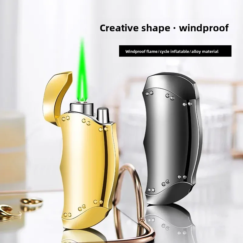 

Metal Mini Inflatable Lighter Windproof Jet Green Flame Butane Portable Lighter Cigarette Accessories Men's Smoking Gift