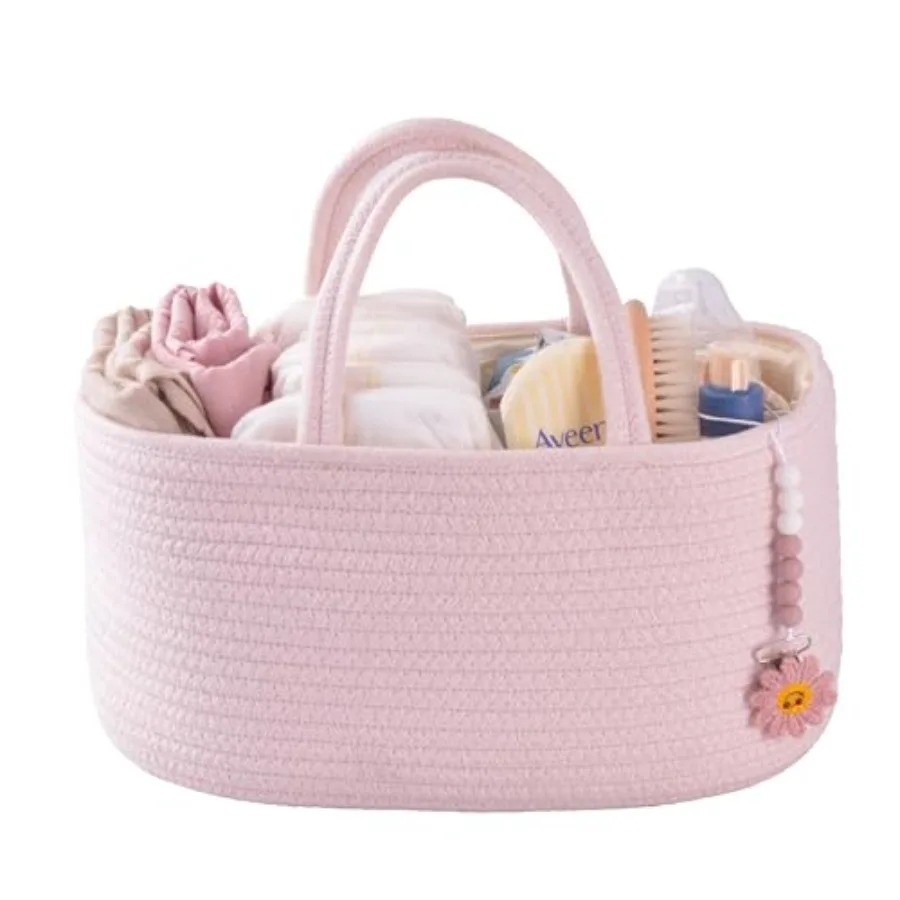 

Baby Diaper Caddy Organizer for Girl Boy Rope Nursery Storage Bin Basket Portable Holder Tote Bag for Changing Table Car Travel