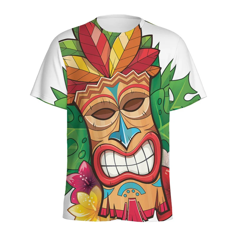 Tribal Tiki Mask 3d Printed T Shirt For Men Kids Tropical Hawaiian Beach T-shirt Summer Short Sleeves Round Neck Tee Shirts